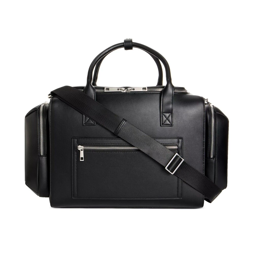 ALFANI Mens Black Faux Leather Duffle Bag Travel Weekender Carry-On Gym Bag